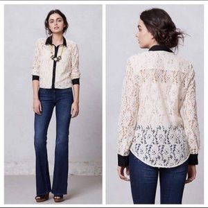 NWOT Anthropologie Lace tuxedo button up size 6